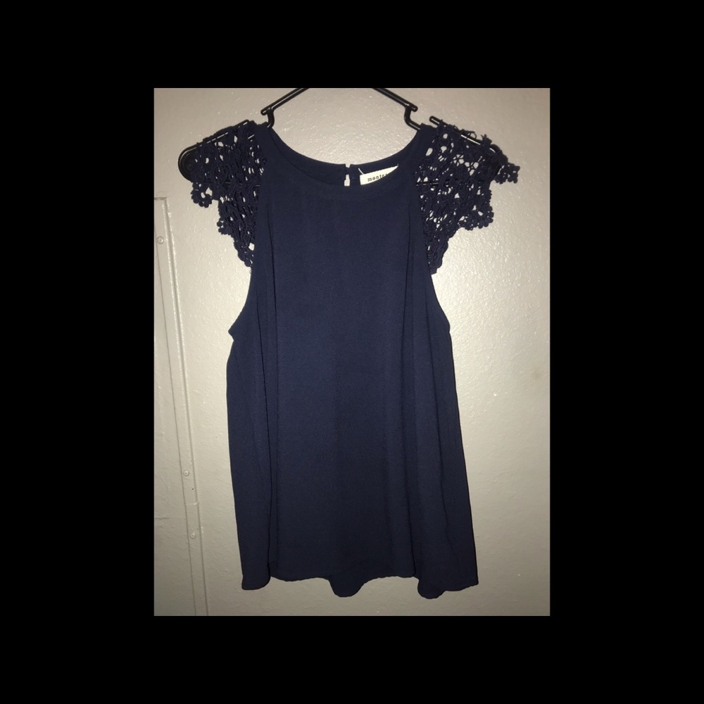 Navy Lace Sleeves Top